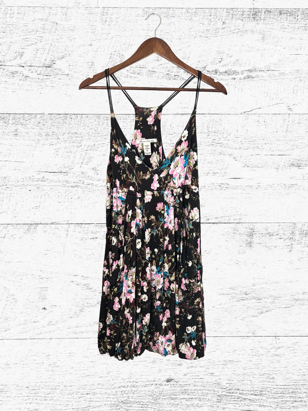 American Rag Black Floral Spaghetti Strap Mini Dress